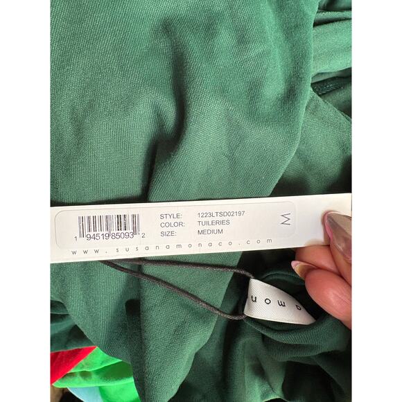 NWT Susana Monaco Green tuileries Ruched Draped Long Sleeve Maxi Dress Medium - Picture 10 of 10